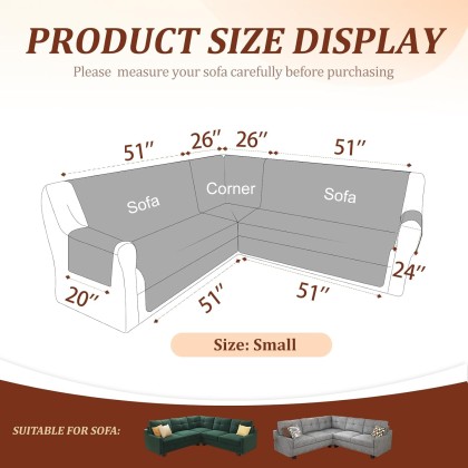 100% Dual Waterproof Corner Sectional Couch Covers for Pets Kids Dog 3 Piece Grey Universal L Shape Sofa Cover Protector for Sectional Sofa U Shaped Living Room Slipcovers (Light Gray, Small)