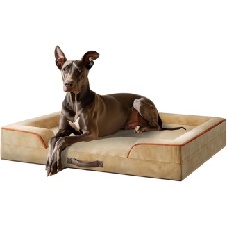 XXL Orthopedic Dog Sofa Bed - Jumbo Pet Couch with Memory Foam, Completely Removable Washable Cover, Waterproof Lining, Nonskid Bottom, Beige - Perfect for Large Breeds