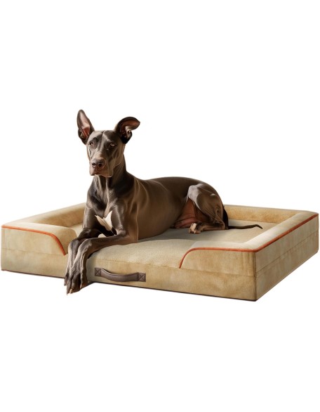 XXL Orthopedic Dog Sofa Bed - Jumbo Pet Couch with Memory Foam, Completely Removable Washable Cover, Waterproof Lining, Nonskid Bottom, Beige - Perfect for Large Breeds