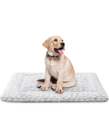 Washable Dog Bed Crate Pad for Medium Large Size Dog Soft Fluffy Kennel Pad Crate Mat for Dog Cage Anti-Slip Comfy Pet Bed,35" x 22",Gray