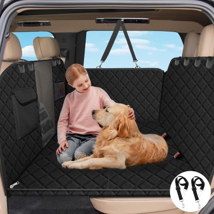 Dog Car Seat Cover for Back Seat with Strong Hard Bottom, Back Seat Extender Nonslip & Waterproof Seat Protector for Pets-Dog Hammock for Car, Sedans, SUV, and Trucks (Black)