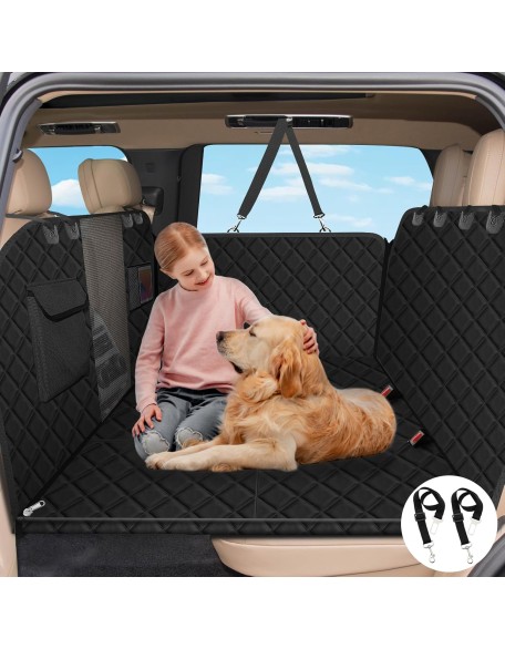 Dog Car Seat Cover for Back Seat with Strong Hard Bottom, Back Seat Extender Nonslip & Waterproof Seat Protector for Pets-Dog Hammock for Car, Sedans, SUV, and Trucks (Black)