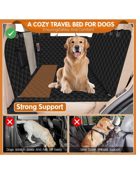 Dog Car Seat Cover for Back Seat with Strong Hard Bottom, Back Seat Extender Nonslip & Waterproof Seat Protector for Pets-Dog Hammock for Car, Sedans, SUV, and Trucks (Black)