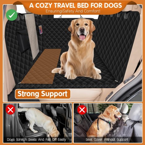 Dog Car Seat Cover for Back Seat with Strong Hard Bottom, Back Seat Extender Nonslip & Waterproof Seat Protector for Pets-Dog Hammock for Car, Sedans, SUV, and Trucks (Black)