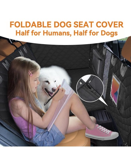 Dog Car Seat Cover for Back Seat with Strong Hard Bottom, Back Seat Extender Nonslip & Waterproof Seat Protector for Pets-Dog Hammock for Car, Sedans, SUV, and Trucks (Black)