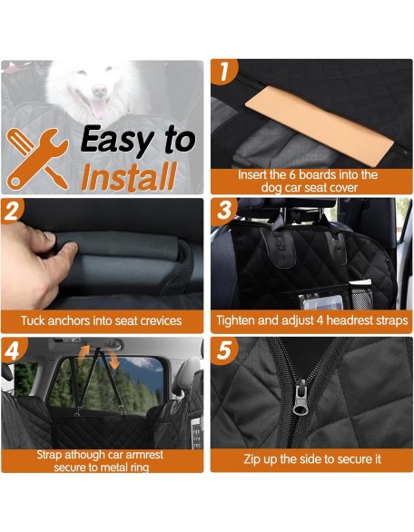 Dog Car Seat Cover for Back Seat with Strong Hard Bottom, Back Seat Extender Nonslip & Waterproof Seat Protector for Pets-Dog Hammock for Car, Sedans, SUV, and Trucks (Black)