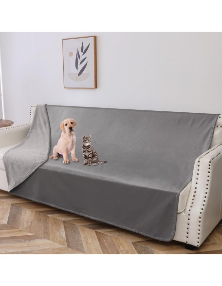 100% Waterproof Dog Blanket,82x120 inches Soft Leak Proof Pet Couch Throw for Sofa, Bed Furniture Protector Covers from Dogs Puppys Cats Washable-Light Grey+Dark Grey