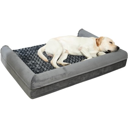 Orthopedic Dog Bed for Extra Large Dogs - XXL Pet Sofa Bed with Removable Washable Cover, Waterproof Lining, Nonskid Bottom, Foam Dog Couch Bed with Sides Bolster, Grey 47x29x7 Inch