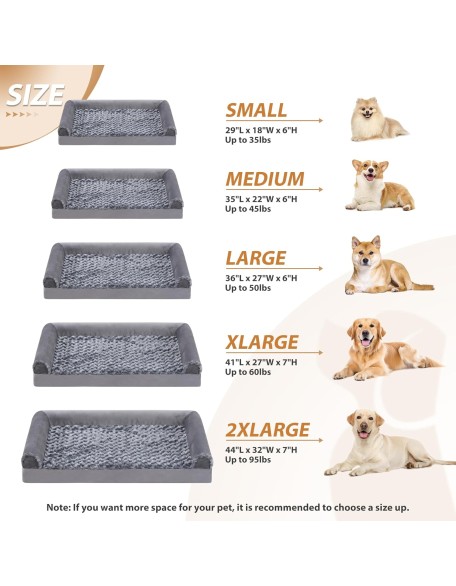 Orthopedic Dog Bed for Extra Large Dogs - XXL Pet Sofa Bed with Removable Washable Cover, Waterproof Lining, Nonskid Bottom, Foam Dog Couch Bed with Sides Bolster, Grey 47x29x7 Inch