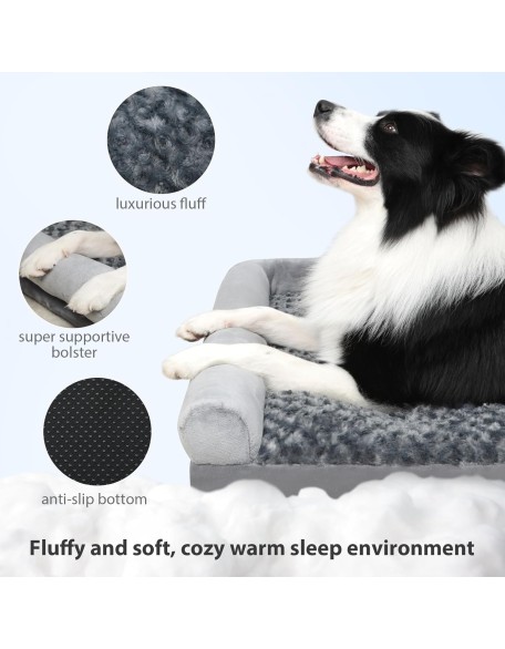 Washable XL Dog Beds Large Sized Dog, XLarge Dog Bed Pad Mat, Soft Dog Sofa Couch Bed with L-Shaped Bolster, Cozy Plush, Pet Bed with Non-Skid Bottom 40x32 inch