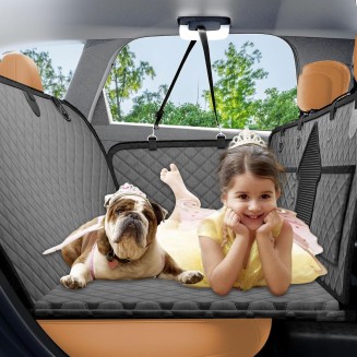 Back Seat Extender for Dogs, Dog Car Seat Cover for Back Seat with Hard Bottom-Support 330lb, Waterproof Dog Car Seat Protector, Dog Hammock for Car/SUV/Truck Camping Mattress Bed, Grey