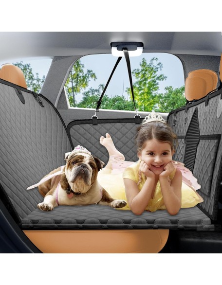 Back Seat Extender for Dogs, Dog Car Seat Cover for Back Seat with Hard Bottom-Support 330lb, Waterproof Dog Car Seat Protector, Dog Hammock for Car/SUV/Truck Camping Mattress Bed, Grey