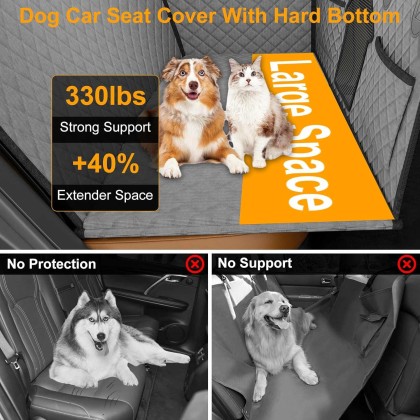 Back Seat Extender for Dogs, Dog Car Seat Cover for Back Seat with Hard Bottom-Support 330lb, Waterproof Dog Car Seat Protector, Dog Hammock for Car/SUV/Truck Camping Mattress Bed, Grey