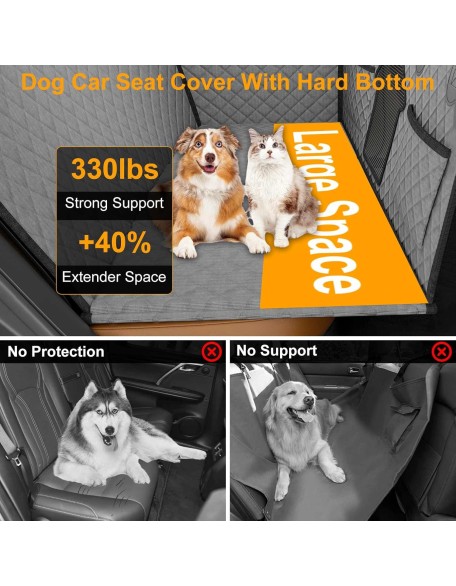 Back Seat Extender for Dogs, Dog Car Seat Cover for Back Seat with Hard Bottom-Support 330lb, Waterproof Dog Car Seat Protector, Dog Hammock for Car/SUV/Truck Camping Mattress Bed, Grey