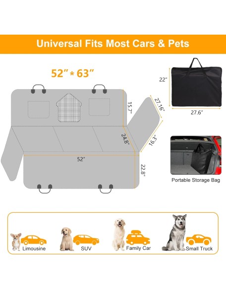 Back Seat Extender for Dogs, Dog Car Seat Cover for Back Seat with Hard Bottom-Support 330lb, Waterproof Dog Car Seat Protector, Dog Hammock for Car/SUV/Truck Camping Mattress Bed, Grey