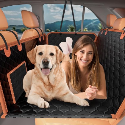 Hard Bottom Dog Car Seat Cover for Back Seat - Heavy Duty Back Seat Extender for Dogs Scratch Proof Nonslip Dog Hammock for Car SUV, Pet Cover Backseat Protector with Mesh Window and Storage Pocket