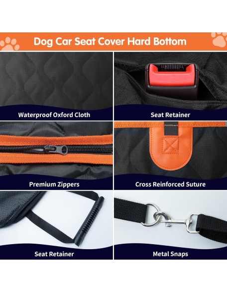 Hard Bottom Dog Car Seat Cover for Back Seat - Heavy Duty Back Seat Extender for Dogs Scratch Proof Nonslip Dog Hammock for Car SUV, Pet Cover Backseat Protector with Mesh Window and Storage Pocket