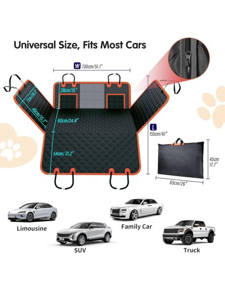 Hard Bottom Dog Car Seat Cover for Back Seat - Heavy Duty Back Seat Extender for Dogs Scratch Proof Nonslip Dog Hammock for Car SUV, Pet Cover Backseat Protector with Mesh Window and Storage Pocket