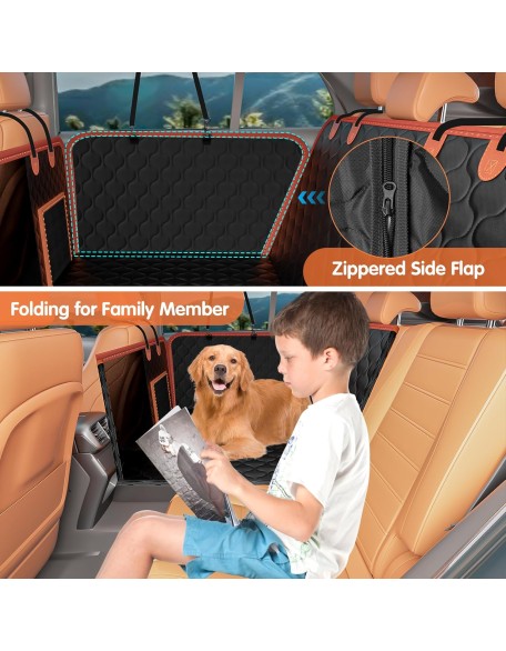 Hard Bottom Dog Car Seat Cover for Back Seat - Heavy Duty Back Seat Extender for Dogs Scratch Proof Nonslip Dog Hammock for Car SUV, Pet Cover Backseat Protector with Mesh Window and Storage Pocket