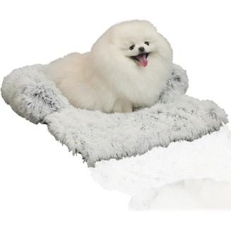 Small Dog Bed Warm Protect Sofa Calming Dog Beds Fluffy Plush Couch Beds for Pets Anti Anxiety Small Animals Mat with Removable Washable Cover for Cats (White)