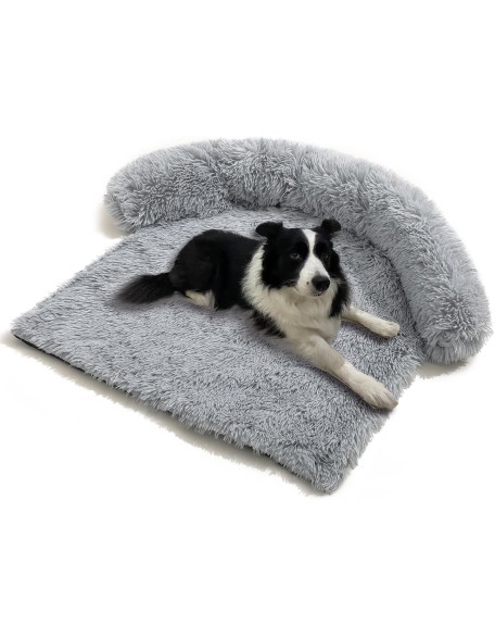 Luxurious Calming Fluffy Plush Dog Couch Bed mats for Pets Dog for sofa Mat Furniture Protector with Cover for Large Medium Small Dogs Anti Anxiety Dog Bed Pet Mat (Light Gray, 37.4"L x 31"W x5.3 "Th)