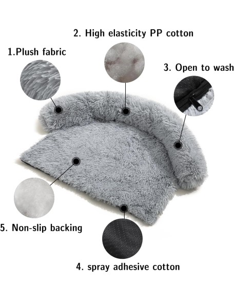 Luxurious Calming Fluffy Plush Dog Couch Bed mats for Pets Dog for sofa Mat Furniture Protector with Cover for Large Medium Small Dogs Anti Anxiety Dog Bed Pet Mat (Light Gray, 37.4"L x 31"W x5.3 "Th)