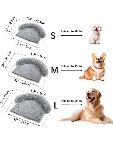 Luxurious Calming Fluffy Plush Dog Couch Bed mats for Pets Dog for sofa Mat Furniture Protector with Cover for Large Medium Small Dogs Anti Anxiety Dog Bed Pet Mat (Light Gray, 37.4"L x 31"W x5.3 "Th)