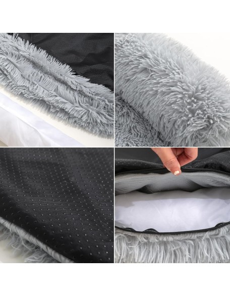 Luxurious Calming Fluffy Plush Dog Couch Bed mats for Pets Dog for sofa Mat Furniture Protector with Cover for Large Medium Small Dogs Anti Anxiety Dog Bed Pet Mat (Light Gray, 37.4"L x 31"W x5.3 "Th)