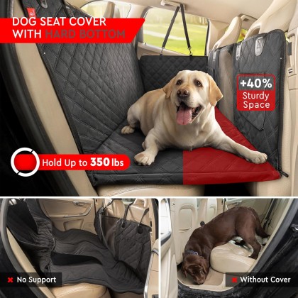 Back Seat Extender for Dogs, Premium Car Seat Cover with Hard Bottom Plates, Waterproof Backseat Protector, Mesh Window and 2 Storage Pockets, Hammock Travel Bed for Car, SUV, Truck