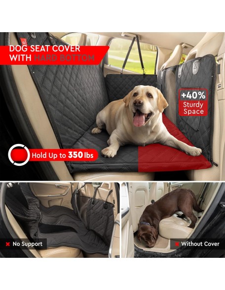 Back Seat Extender for Dogs, Premium Car Seat Cover with Hard Bottom Plates, Waterproof Backseat Protector, Mesh Window and 2 Storage Pockets, Hammock Travel Bed for Car, SUV, Truck