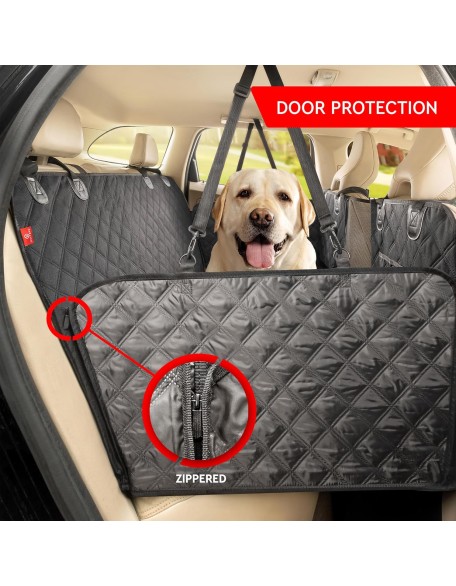 Back Seat Extender for Dogs, Premium Car Seat Cover with Hard Bottom Plates, Waterproof Backseat Protector, Mesh Window and 2 Storage Pockets, Hammock Travel Bed for Car, SUV, Truck