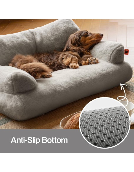 Pet Couch Bed, Washable Cat Beds for Medium Small Dogs & Cats up to 25 lbs, Dog Beds with Non-Slip Bottom, Fluffy Cat Couch, 26×19×13 Inch (Grey)