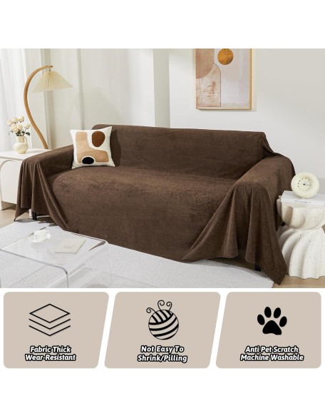 Non Slip Couch Cover Sofa Covers for 3 Cushion Couch, Water Resistant and Washable Sectional Couch Covers for Pet, Couch Protector Couch Cover Blanket for Living Room, 91" x 134", Dark Brown