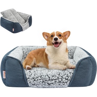 Washable Dog Bed with Removable Cushion for Medium Small Dogs, Easy to Wash Pet Sofa Bed with Side, Rectangle Bolster Cat Bed Calming Cuddle Puppy Bed with Anti-Slip Bottom, Blue 30 Inch