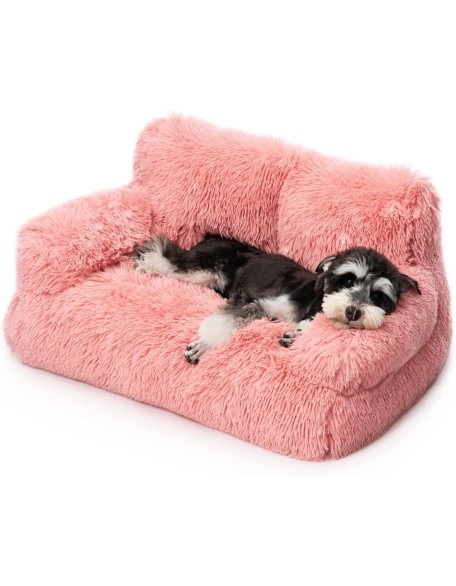 Pet Bed for Cats & Small Dogs, Washable Puppy Sleeping Bed Cat Couch Pet Sofa Bed, Soft Calming Cat Sofa Beds for Indoor Cats Anti-Slip Bottom (Pink)