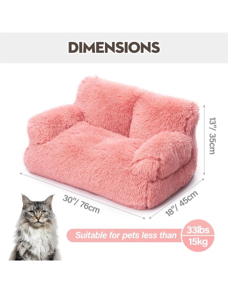 Pet Bed for Cats & Small Dogs, Washable Puppy Sleeping Bed Cat Couch Pet Sofa Bed, Soft Calming Cat Sofa Beds for Indoor Cats Anti-Slip Bottom (Pink)