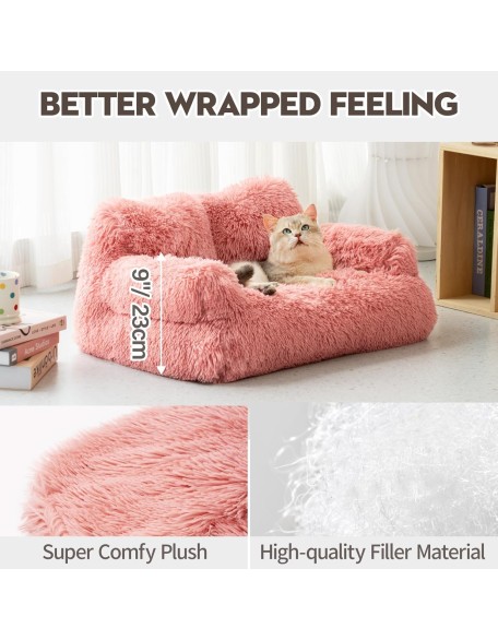 Pet Bed for Cats & Small Dogs, Washable Puppy Sleeping Bed Cat Couch Pet Sofa Bed, Soft Calming Cat Sofa Beds for Indoor Cats Anti-Slip Bottom (Pink)