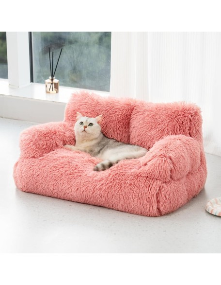 Pet Bed for Cats & Small Dogs, Washable Puppy Sleeping Bed Cat Couch Pet Sofa Bed, Soft Calming Cat Sofa Beds for Indoor Cats Anti-Slip Bottom (Pink)