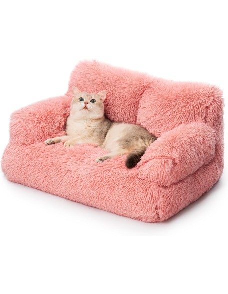 Pet Bed for Cats & Small Dogs, Washable Puppy Sleeping Bed Cat Couch Pet Sofa Bed, Soft Calming Cat Sofa Beds for Indoor Cats Anti-Slip Bottom (Pink)