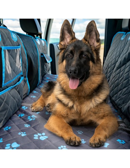 Dog Back Seat Extender - Non Slip, Waterproof Hard Bottom Car Seat Cover for Dogs Up to 200 lbs with Paw Print Design - Heavy Duty Backseat Extender for Dogs SUV, Car Dog Hammock for Truck