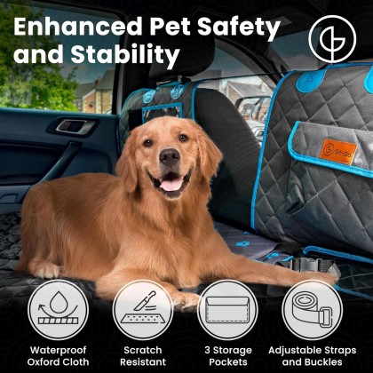 Dog Back Seat Extender - Non Slip, Waterproof Hard Bottom Car Seat Cover for Dogs Up to 200 lbs with Paw Print Design - Heavy Duty Backseat Extender for Dogs SUV, Car Dog Hammock for Truck