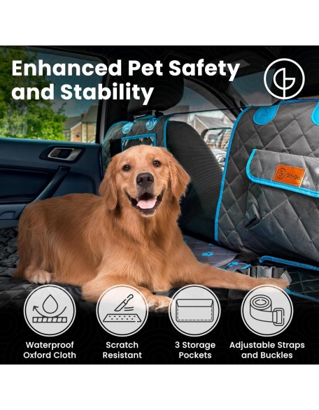 Dog Back Seat Extender - Non Slip, Waterproof Hard Bottom Car Seat Cover for Dogs Up to 200 lbs with Paw Print Design - Heavy Duty Backseat Extender for Dogs SUV, Car Dog Hammock for Truck