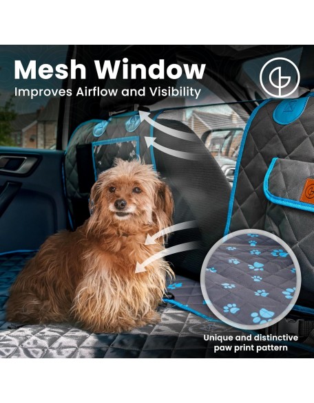 Dog Back Seat Extender - Non Slip, Waterproof Hard Bottom Car Seat Cover for Dogs Up to 200 lbs with Paw Print Design - Heavy Duty Backseat Extender for Dogs SUV, Car Dog Hammock for Truck