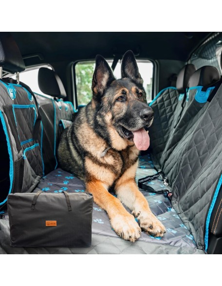 Dog Back Seat Extender - Non Slip, Waterproof Hard Bottom Car Seat Cover for Dogs Up to 200 lbs with Paw Print Design - Heavy Duty Backseat Extender for Dogs SUV, Car Dog Hammock for Truck