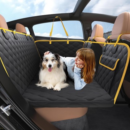 Dog Car Seat Cover for Back Seat with Hard Bottom, Pet Back Seat Extender with Supportive Egg Crate Foam, Waterproof Non-Slip Dog Hammock for Car, Truck, SUV, Black