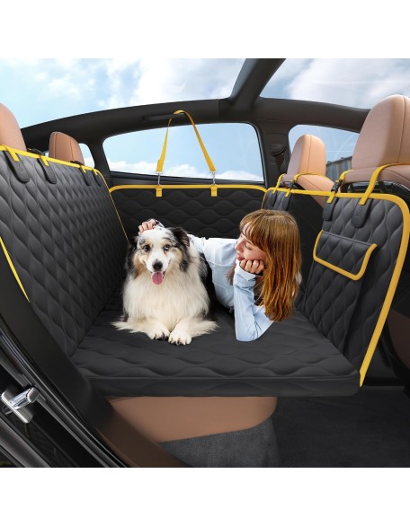 Dog Car Seat Cover for Back Seat with Hard Bottom, Pet Back Seat Extender with Supportive Egg Crate Foam, Waterproof Non-Slip Dog Hammock for Car, Truck, SUV, Black