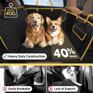 Dog Car Seat Cover for Back Seat with Hard Bottom, Pet Back Seat Extender with Supportive Egg Crate Foam, Waterproof Non-Slip Dog Hammock for Car, Truck, SUV, Black