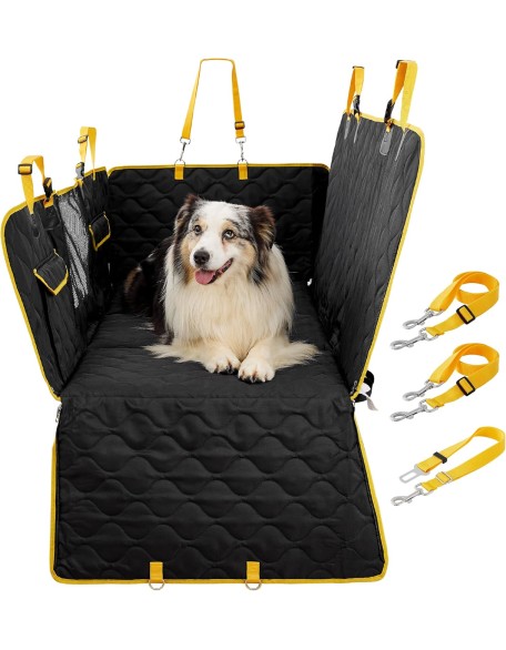 Dog Car Seat Cover for Back Seat with Hard Bottom, Pet Back Seat Extender with Supportive Egg Crate Foam, Waterproof Non-Slip Dog Hammock for Car, Truck, SUV, Black