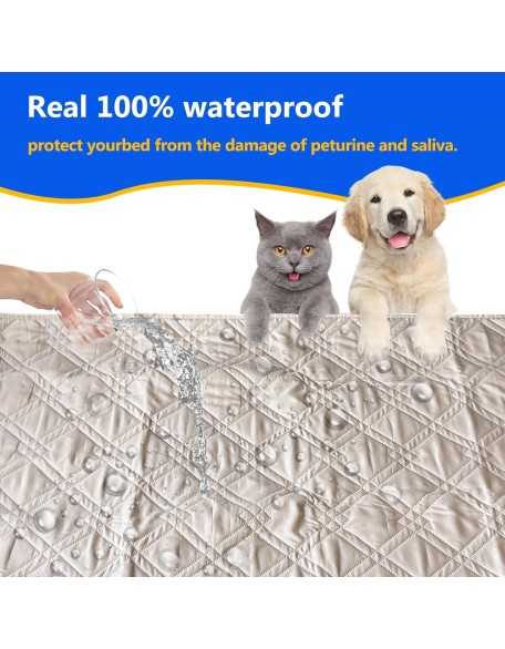 Dog Bed Cover, 100% Waterproof & Anti-Slip Pet Blanket Sofa Bed Mat, Reusable Bed Cover for Dogs, Washable Geometric Embroidery Mattress, Camping Pad for Pet/Dog/Cat (82x102 inch, Beige)