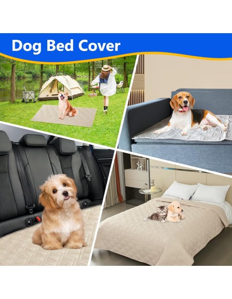 Dog Bed Cover, 100% Waterproof & Anti-Slip Pet Blanket Sofa Bed Mat, Reusable Bed Cover for Dogs, Washable Geometric Embroidery Mattress, Camping Pad for Pet/Dog/Cat (82x102 inch, Beige)